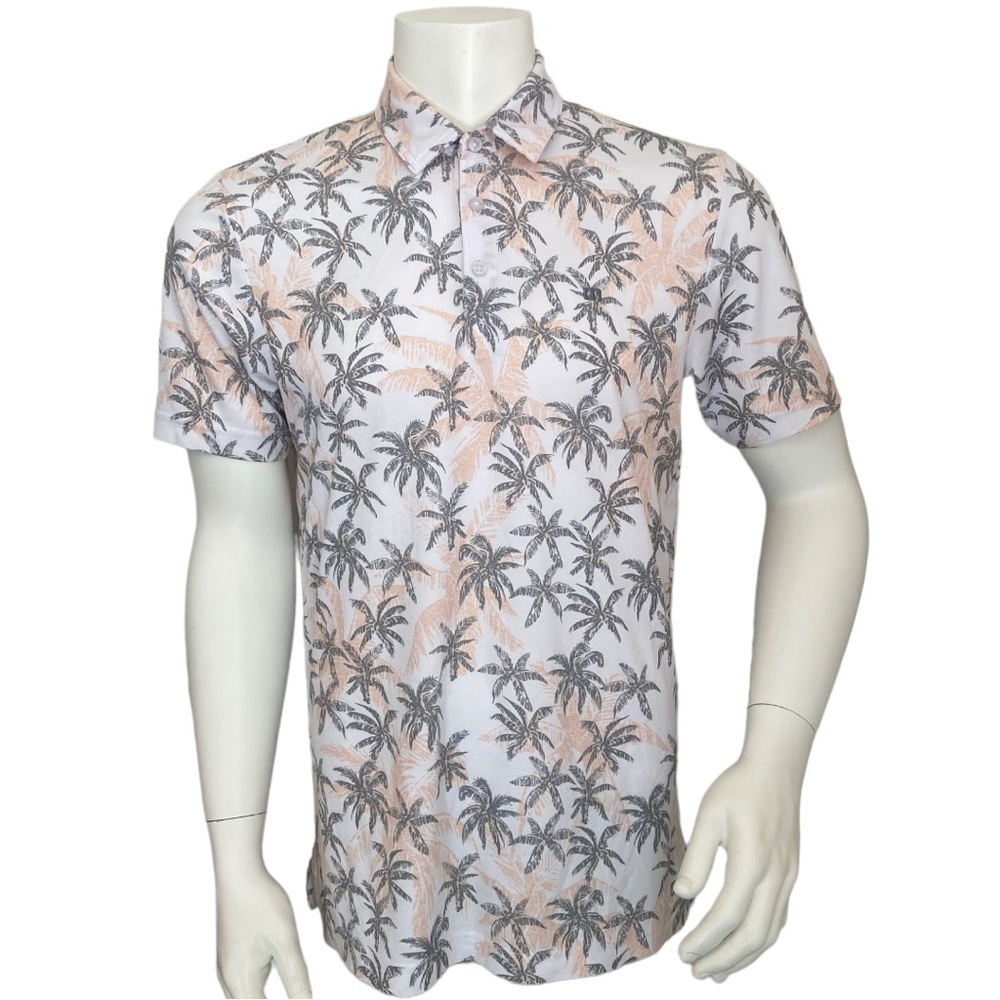 Travis Mathew Short Sleeve White Palm Tree Polo Size M